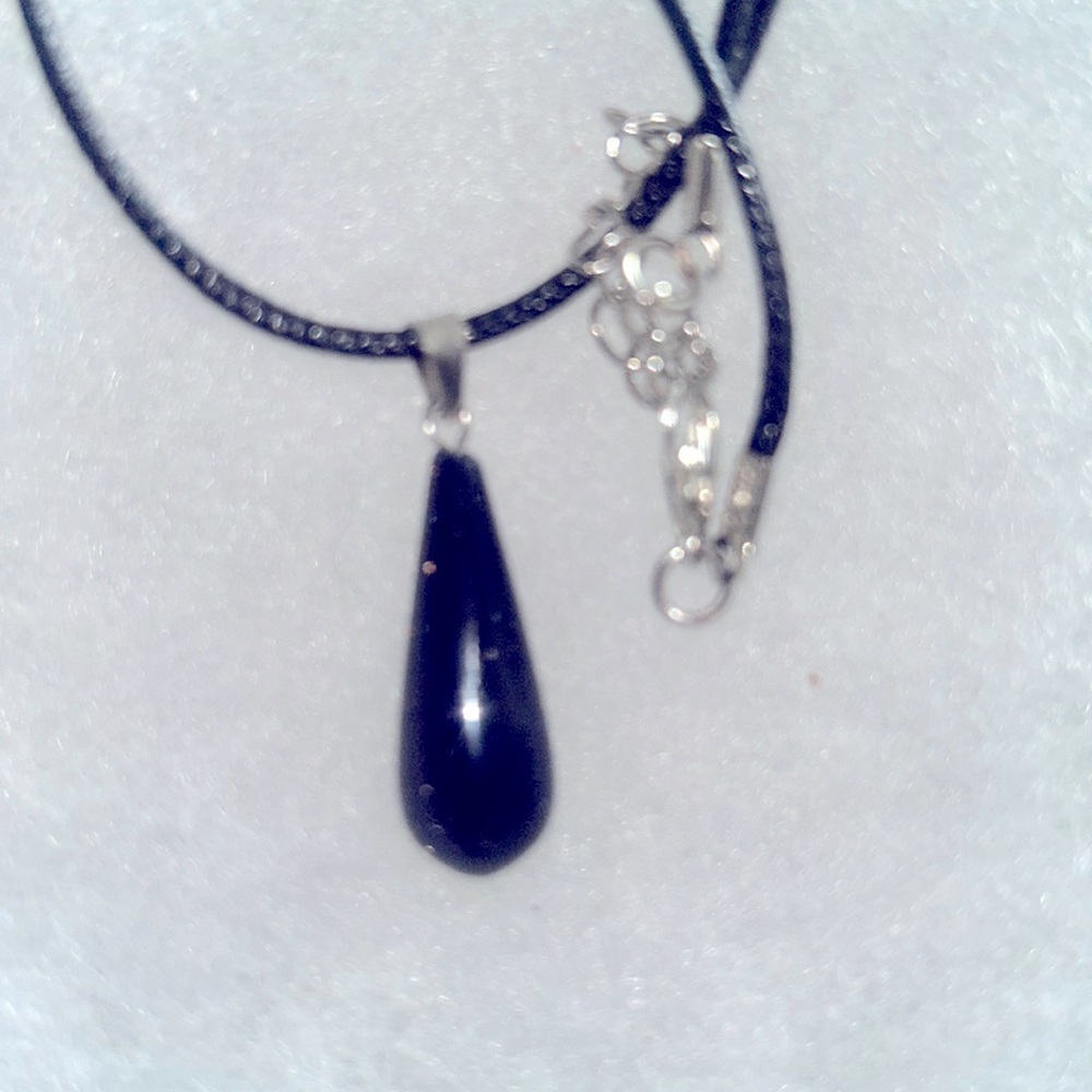 Boho Blue Goldstone on Black cord 18-20” Necklace